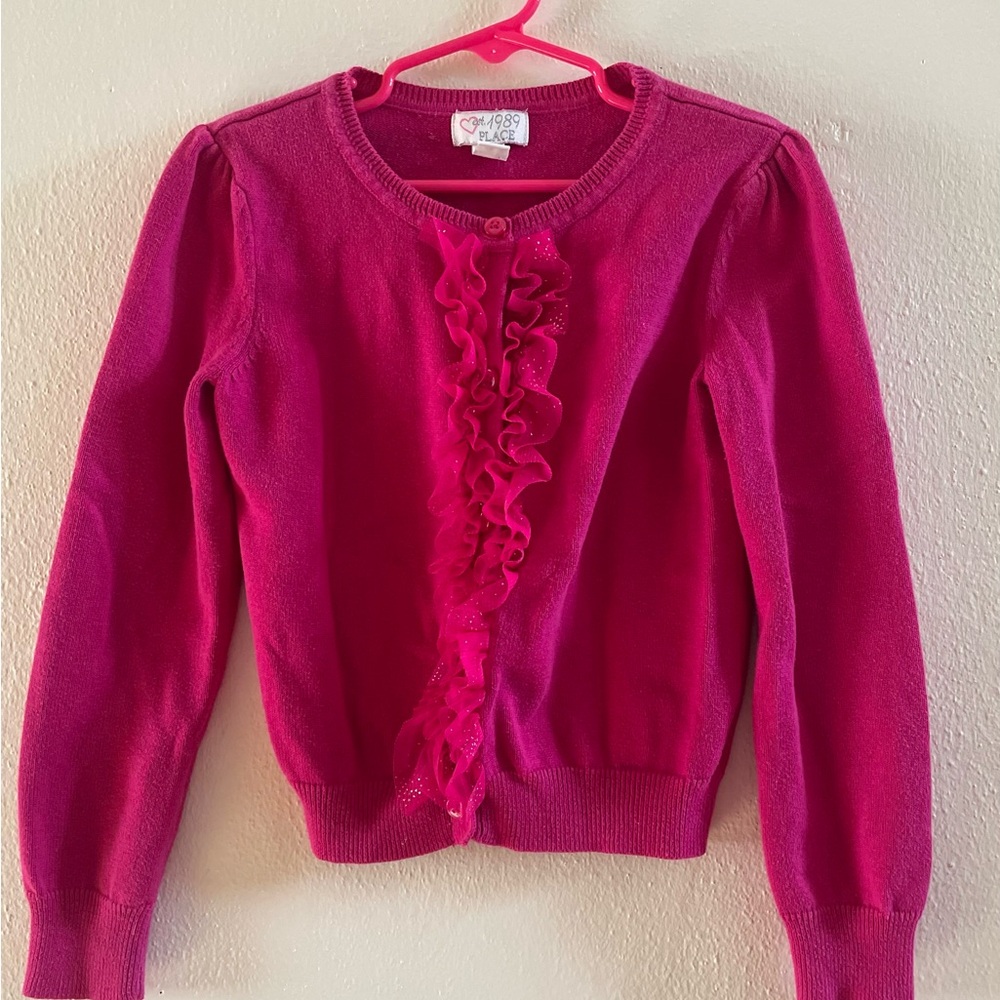 The Children’s Place Girls Fuchsia Pink Ruffle Cardigan Sweater 7/8